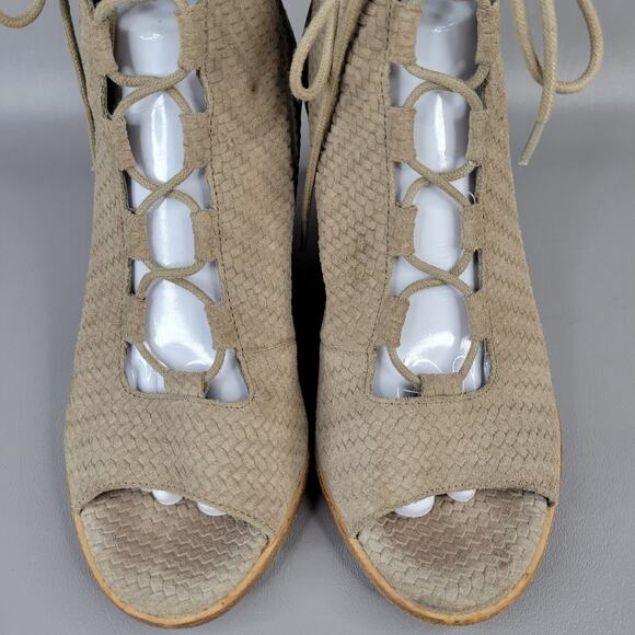 Eileen Fisher Womens Slew Ankle Bootie Peep Toe Lace Up Zip Suede Tan Size 8.5 M - Picture 5 of 11